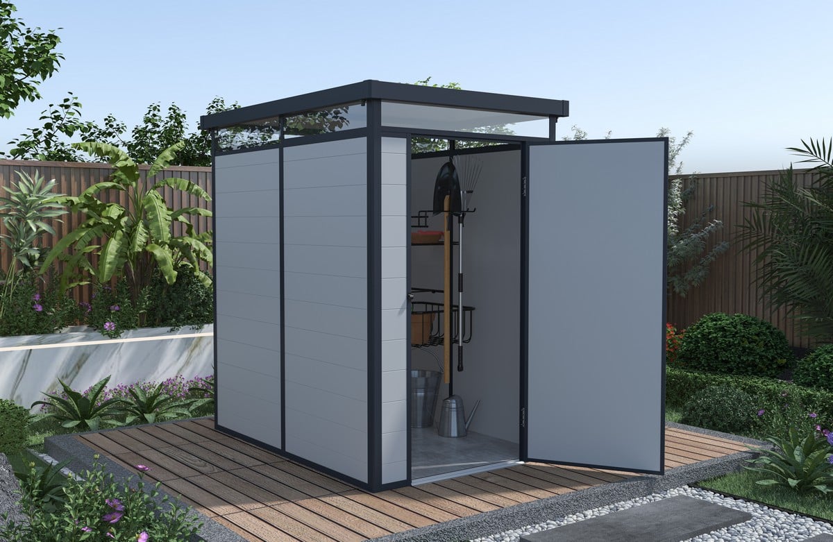 Lotus Curo Pent Plastic Garden Shed - 6x4x6ft - Grey Price Comparisons | Compare The Build