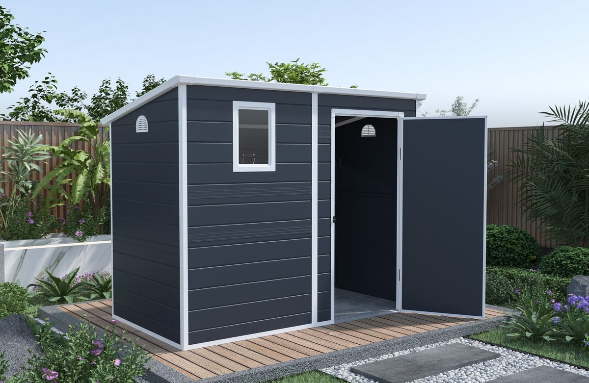 Lotus Oxonia Pent Plastic Garden Shed with Floor - 8x5ft - Anthracite Grey Price Comparisons | Compare The Build