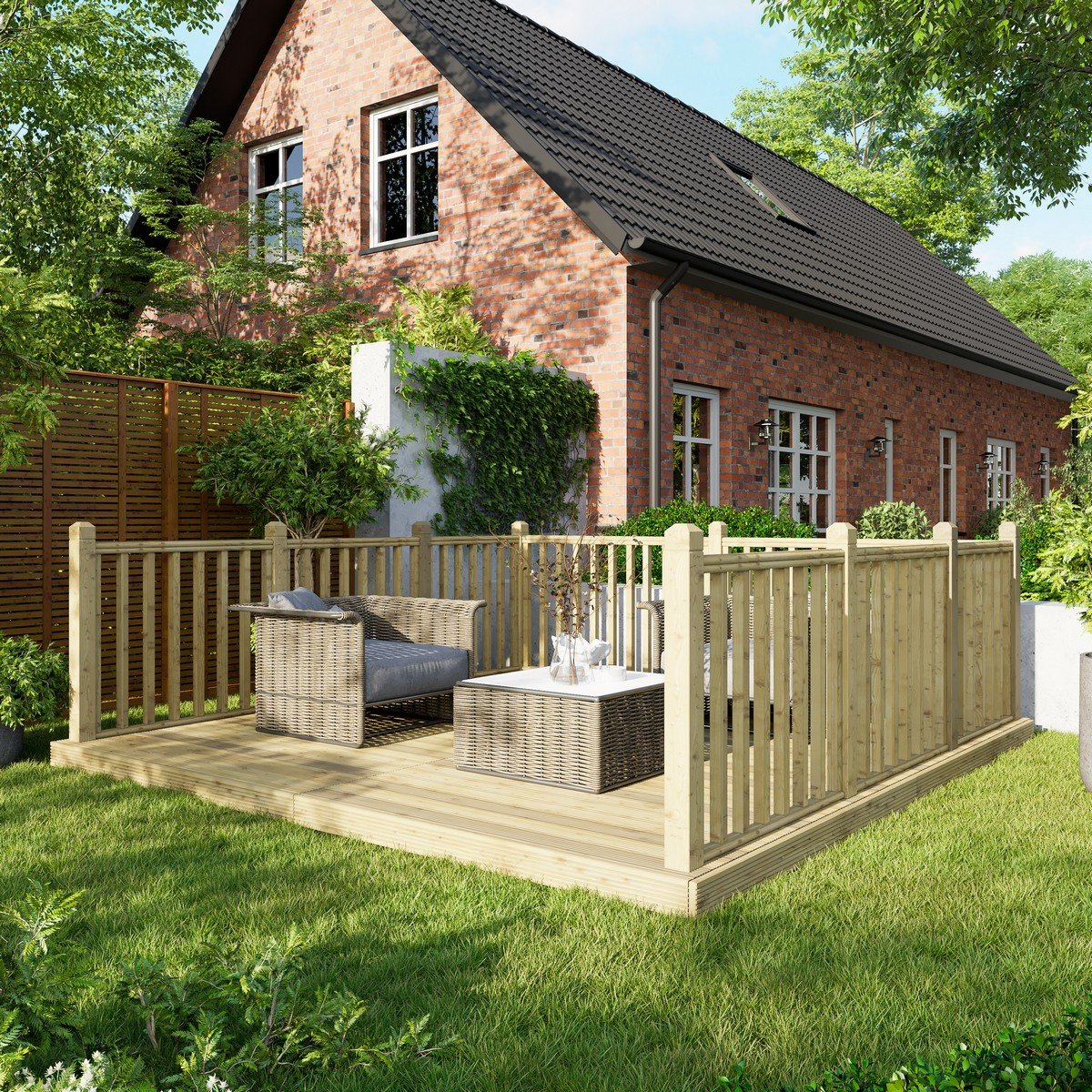 Powersheds Treated Timber Decking Kit (c/w 3 Handrails) 12ft x 12ft - Light Brown Price Comparisons | Compare The Build