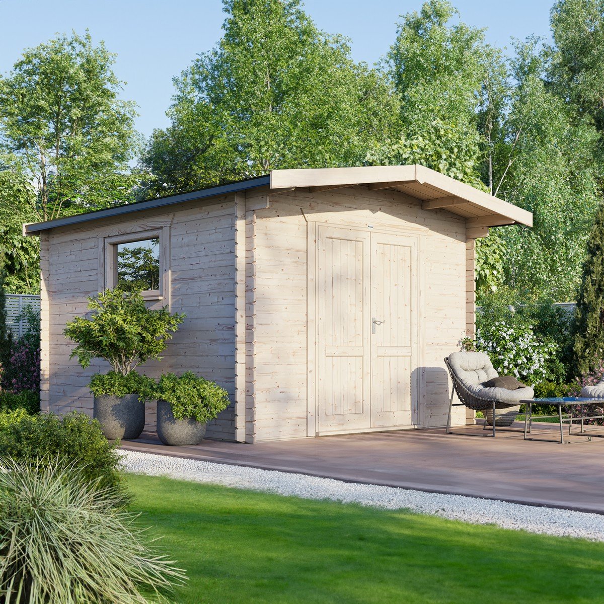 Powersheds Chalet Workshop Log Cabin 14ft x 12ft (Doors Central) 28mm Log Thickness Price Comparisons | Compare The Build