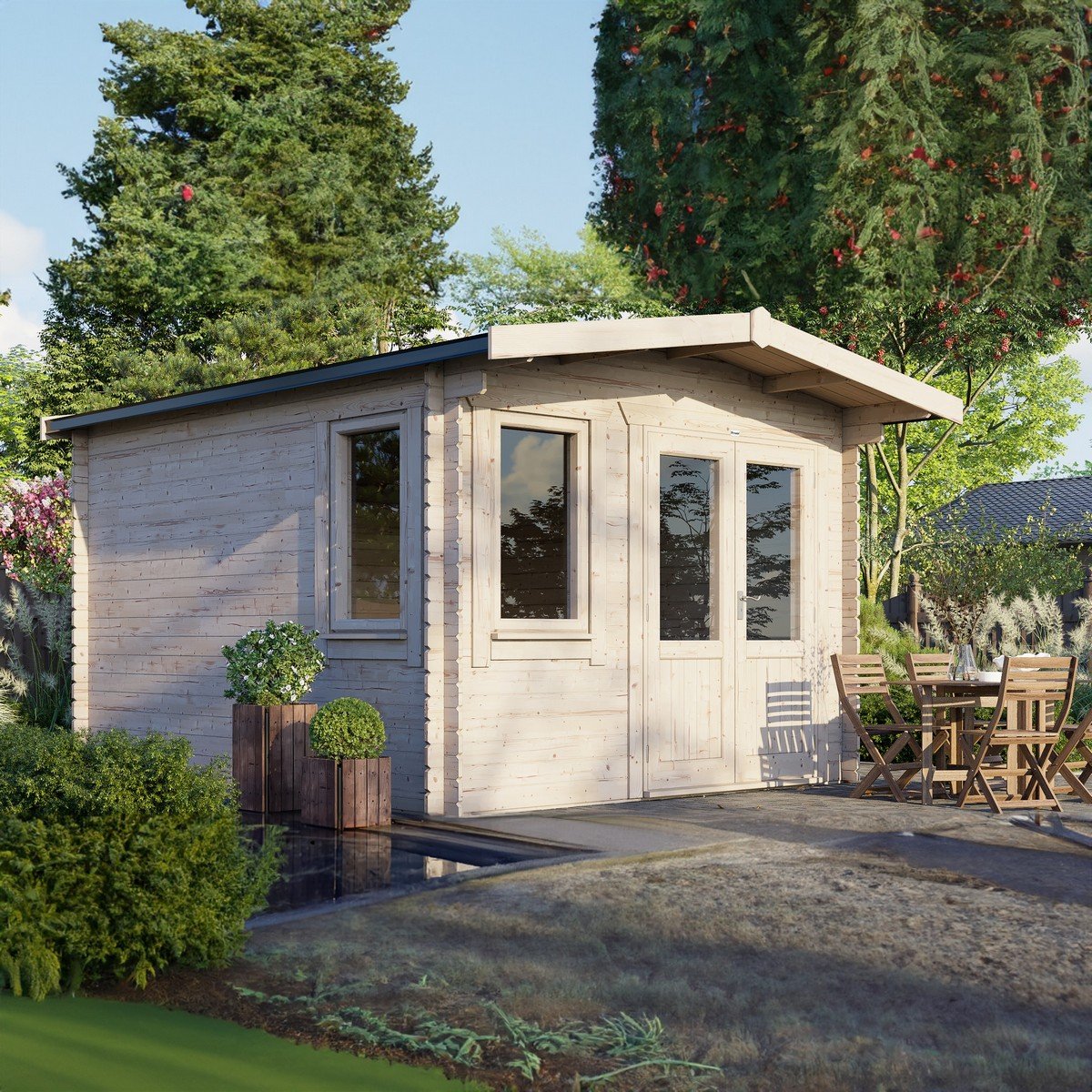 Powersheds Chalet Log Cabin 14ft x 12ft (Doors to Right) 28mm Log Thickness Price Comparisons | Compare The Build