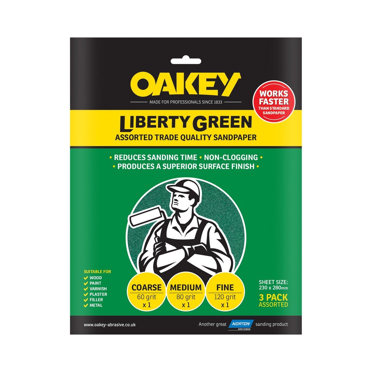 Oakey Liberty Green Sanding Sheets 230 x 280mm (Pack of 3 Assorted Grit) Price Comparisons | Compare The Build