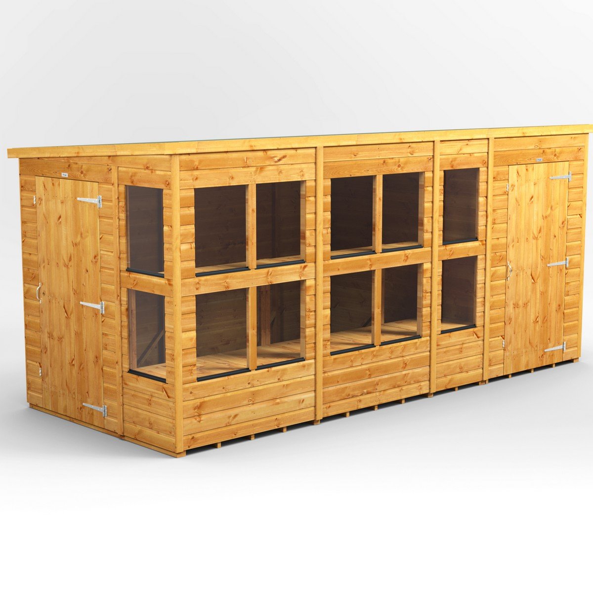 Powersheds Pent Roof Single Door Potting Shed Combi 14ft x 6ft with 4ft Side Store - Golden Brown Price Comparisons | Compare The Build