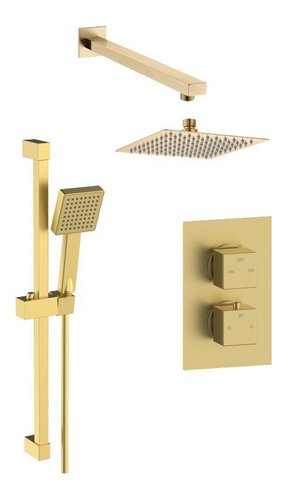 Square Concealed Valve Head &amp; Arm Shower Pack - Brushed Brass Price Comparisons | Compare The Build