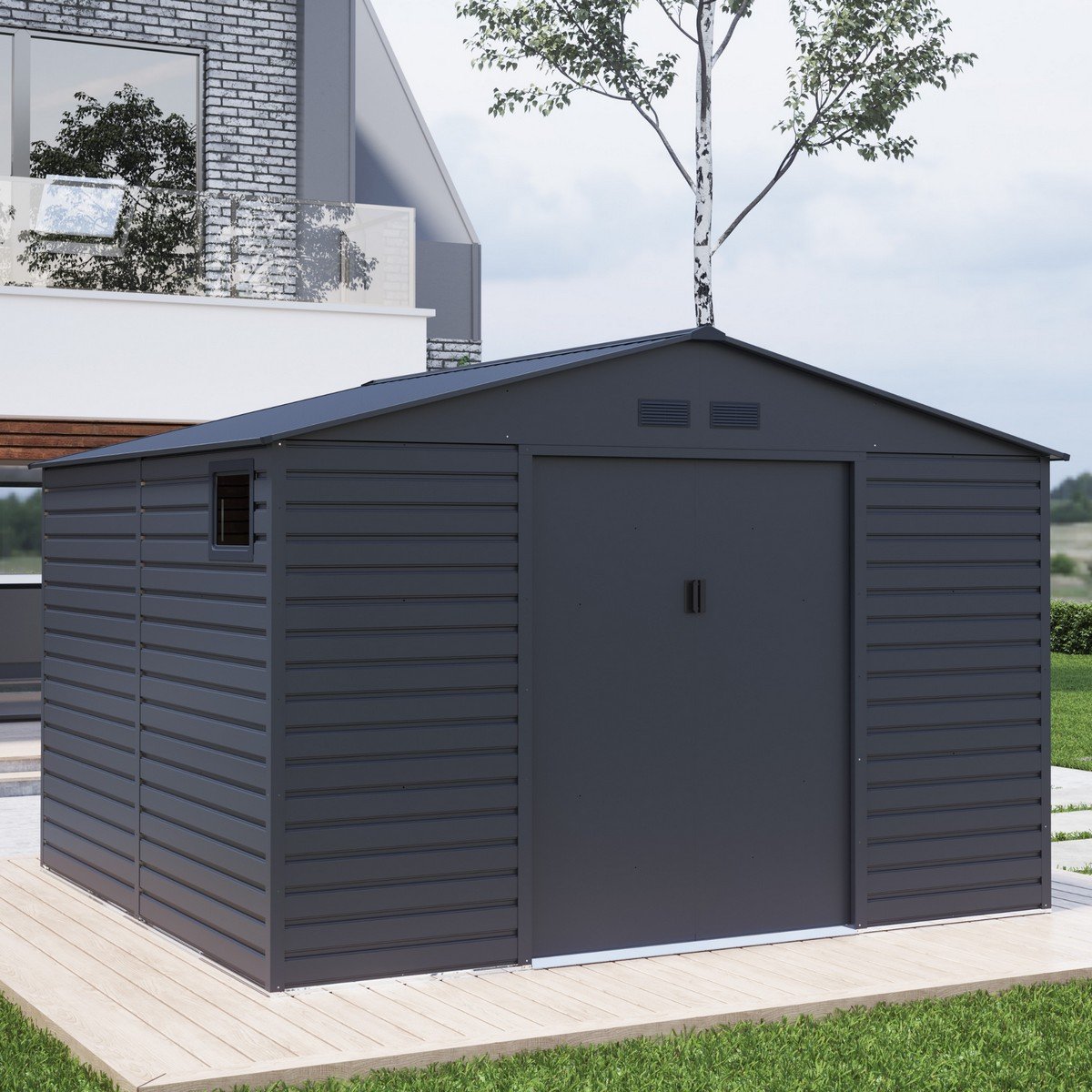 Lotus Hypnos Apex Metal Garden Shed - 11x10.5ft - Anthracite Grey Price Comparisons | Compare The Build