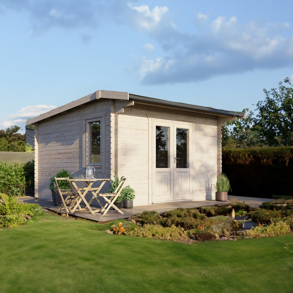 Powersheds Apex Roof Log Cabin 14ft x 14ft (Doors Central) 28mm Log Thickness Price Comparisons | Compare The Build