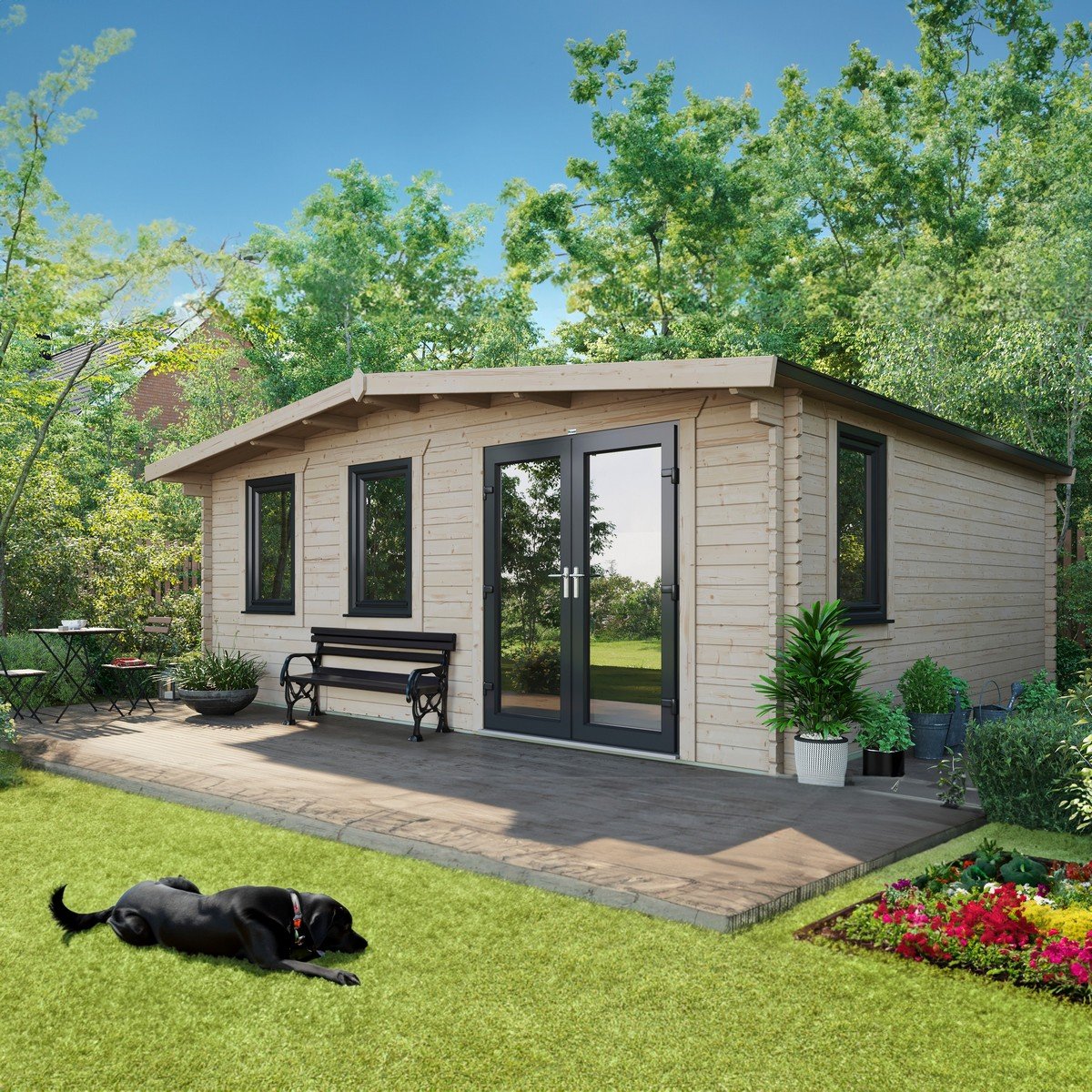 Powersheds Chalet Log Cabin 18ft x 20ft (Doors to Right) 44mm Log Thickness Price Comparisons | Compare The Build