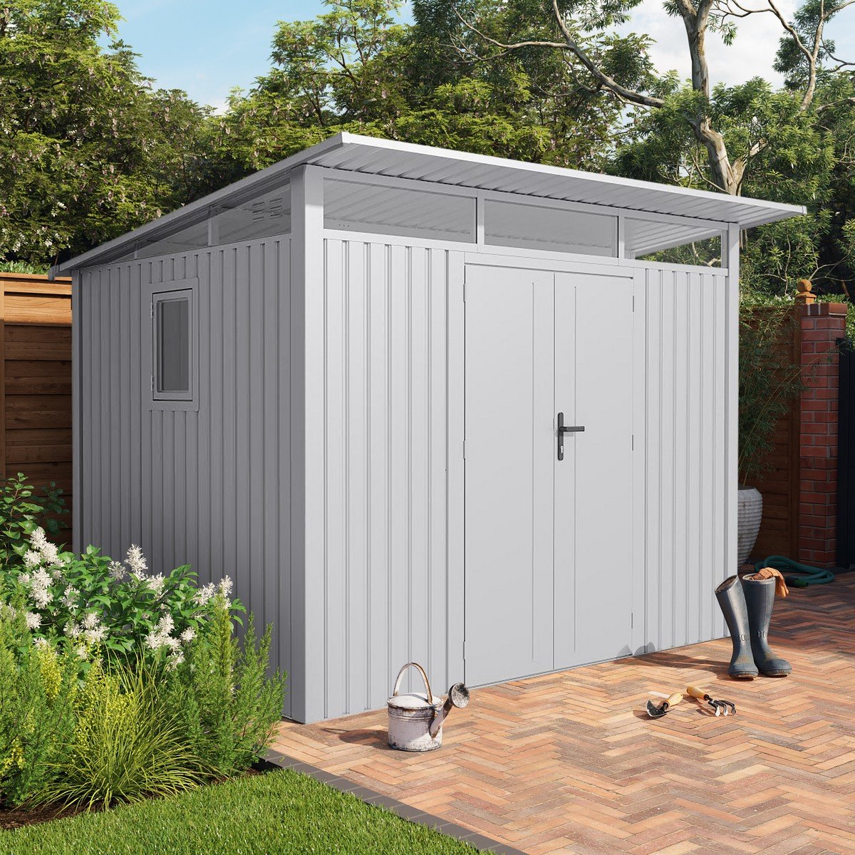 Lotus Minos Pent Aluminium Garden Shed - 9x8ft - White Price Comparisons | Compare The Build