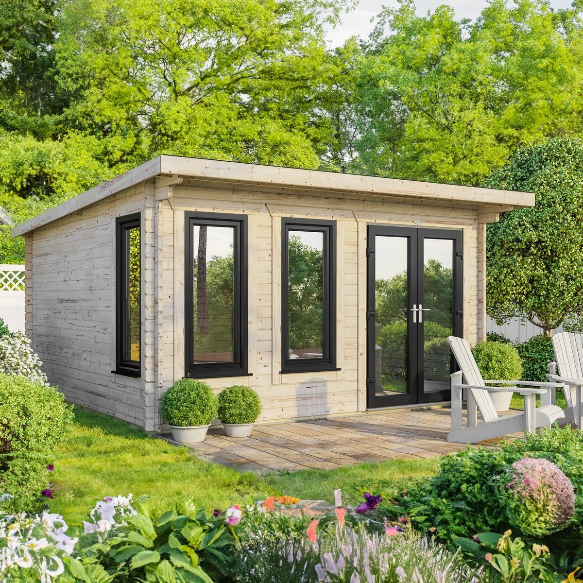 Powersheds Pent Roof Log Cabin 16ft x 16ft (Doors to Right) 44mm Log Thickness Price Comparisons | Compare The Build