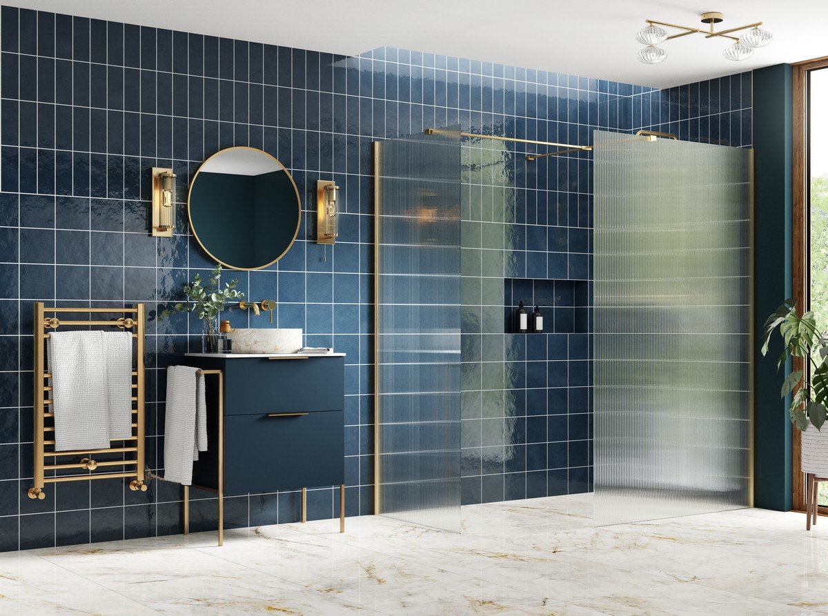 Showerzone Autograph Fluted Wetroom Panel &amp; Side Panel 800mm - Brushed Brass Price Comparisons | Compare The Build