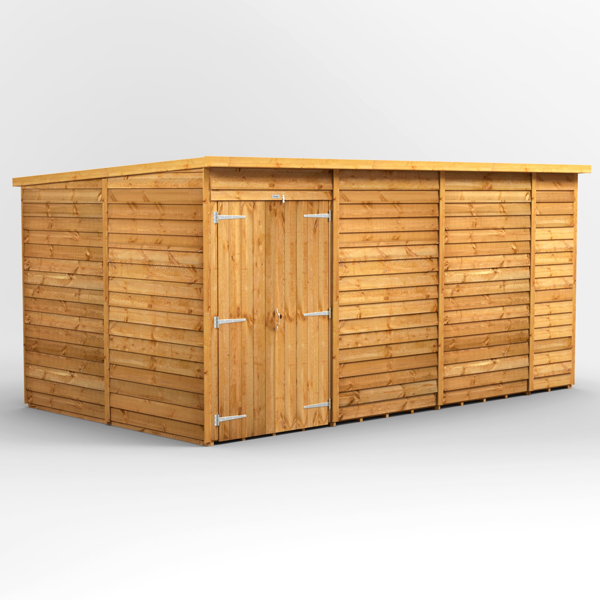 Powersheds Pent Roof Windowless Double Door Overlap Garden Shed 14ft x 8ft - Golden Brown Price Comparisons | Compare The Build