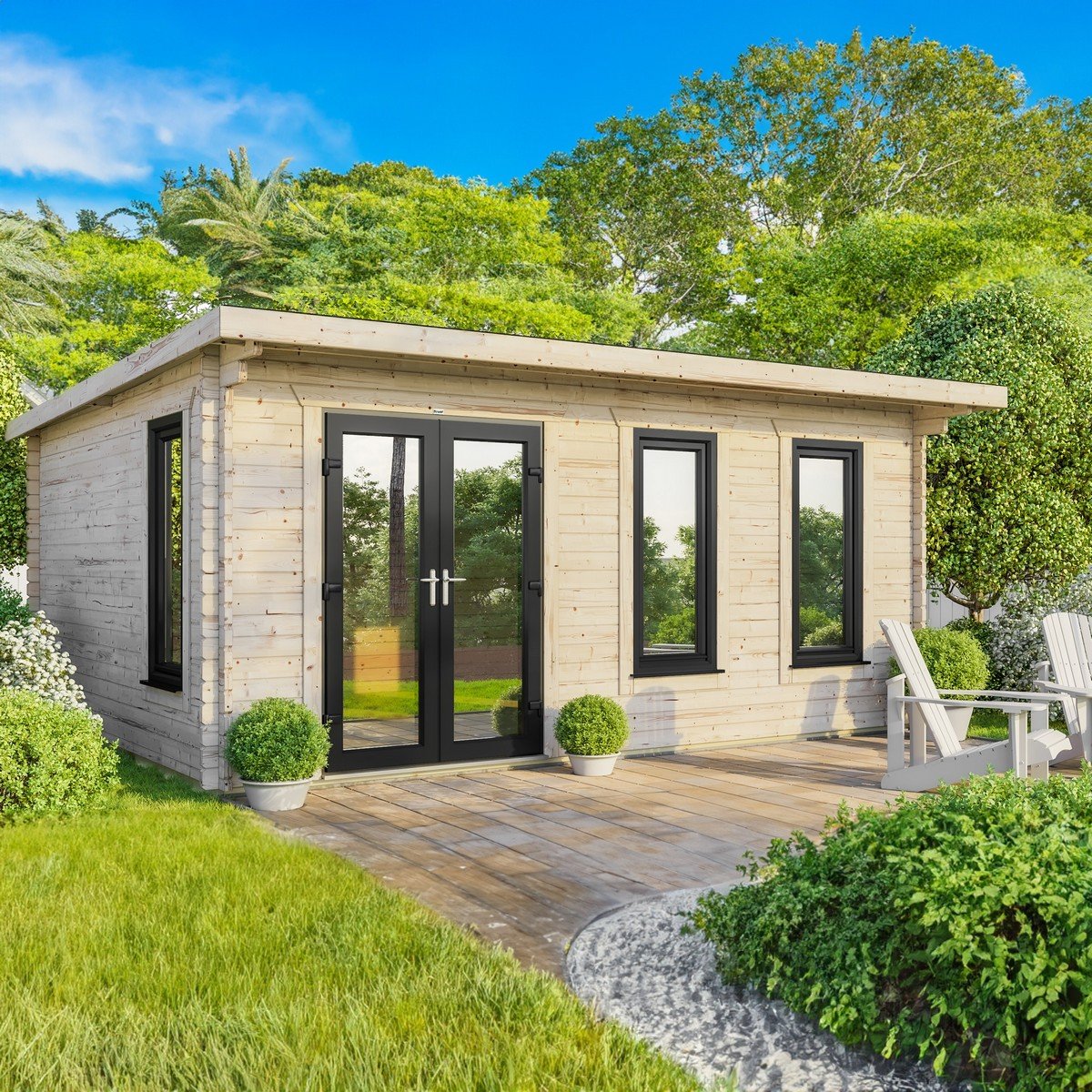 Powersheds Pent Roof Log Cabin 20ft x 16ft (Doors to Left) 44mm Log Thickness Price Comparisons | Compare The Build