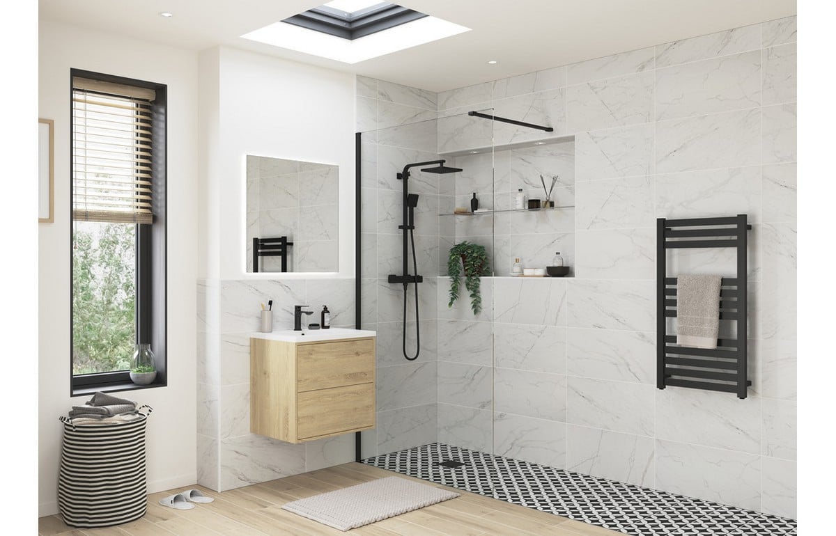 Showerzone Autograph Wetroom Panel &amp; Support Bar 500mm - Black Price Comparisons | Compare The Build