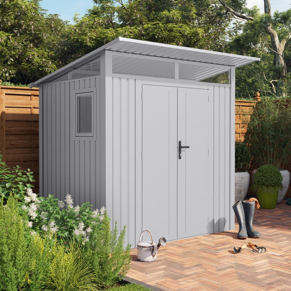 Lotus Minos Pent Aluminium Garden Shed - 7x6ft - White Price Comparisons | Compare The Build