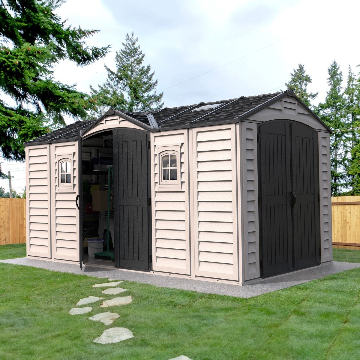 Saffron Apex Extra Plastic Garden Shed - 15x8ft - Beige/Grey Price Comparisons | Compare The Build