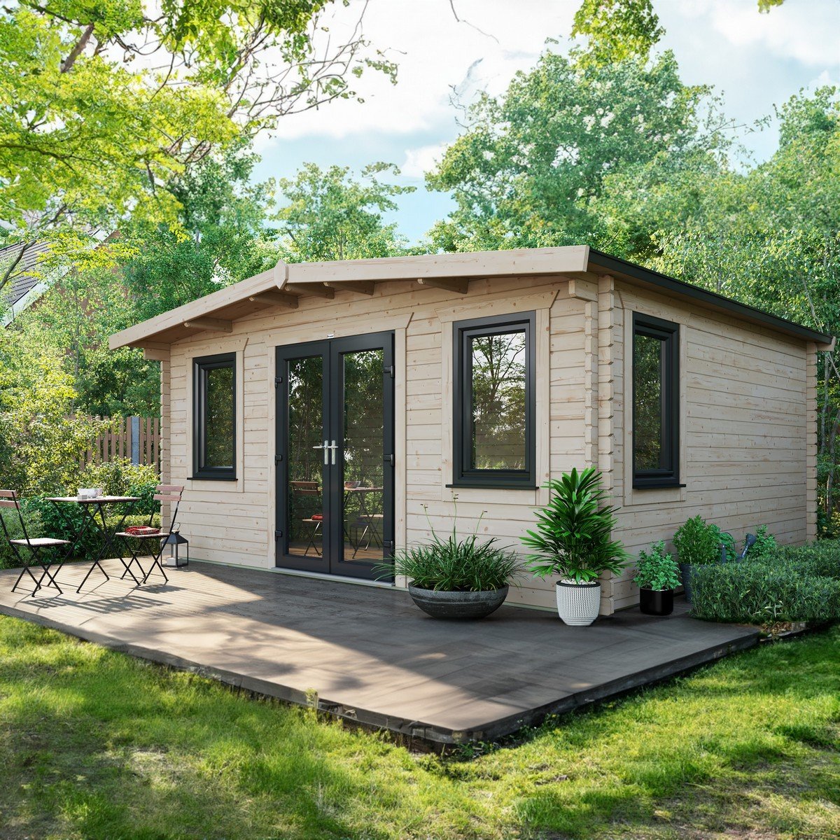 Powersheds Chalet Log Cabin 14ft x 16ft (Doors Central) 44mm Log Thickness Price Comparisons | Compare The Build