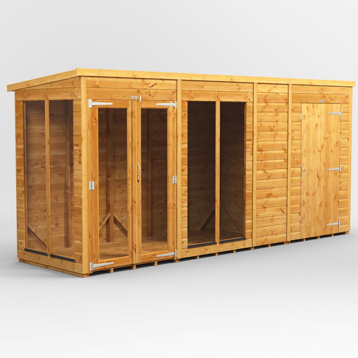 Powersheds Pent Roof Summerhouse Combi 14ft x 4ft with 4ft Side Store - Golden Brown Price Comparisons | Compare The Build