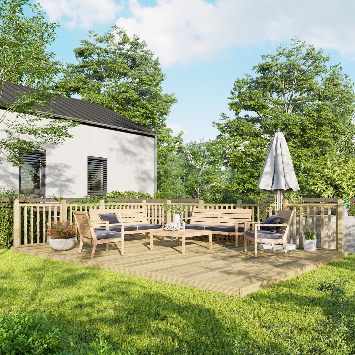 Powersheds Treated Timber Decking Kit (c/w 2 Handrails) 14ft x 20ft - Light Brown Price Comparisons | Compare The Build