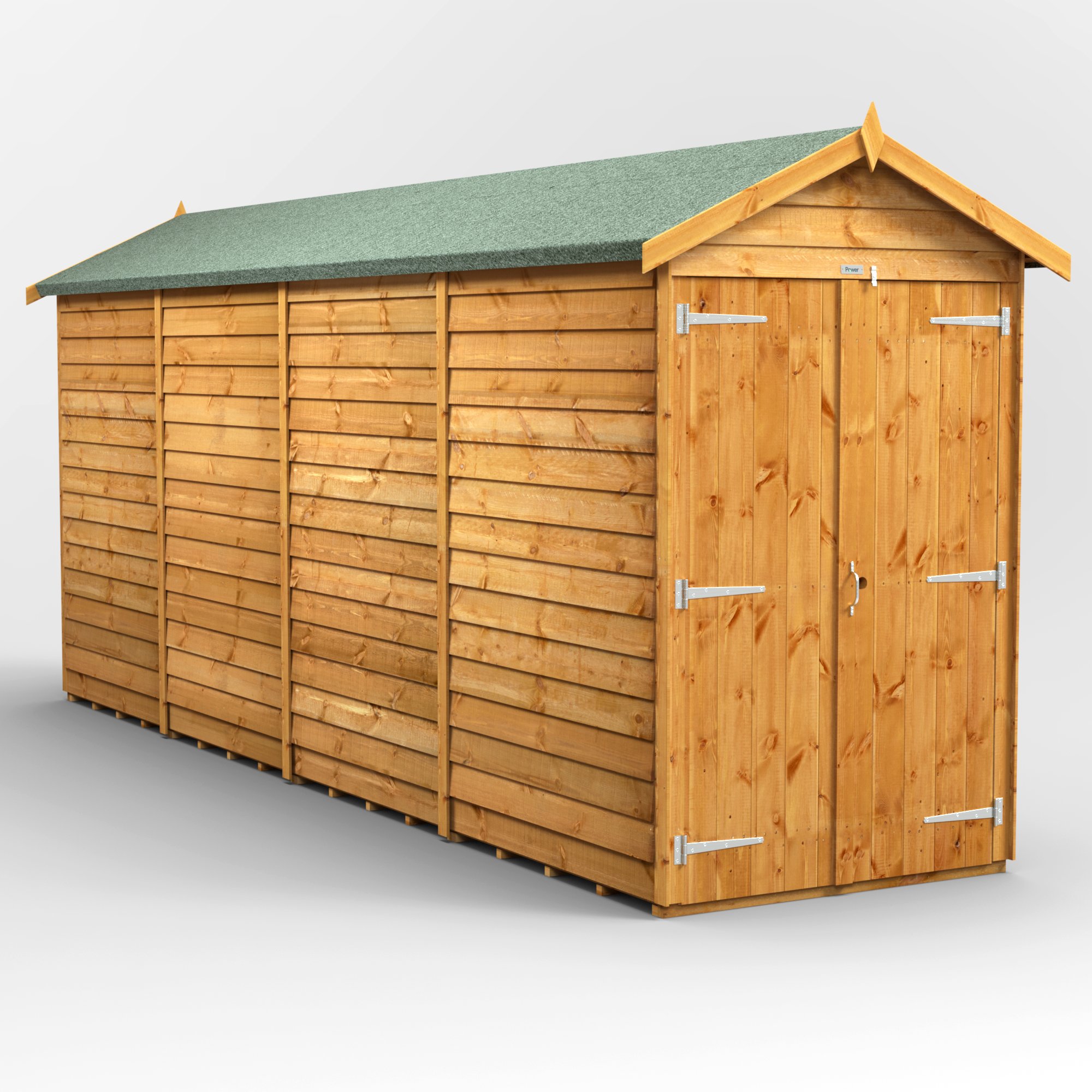 Powersheds Apex Roof Windowless Double Door Overlap Garden Shed 16ft x 4ft - Golden Brown Price Comparisons | Compare The Build