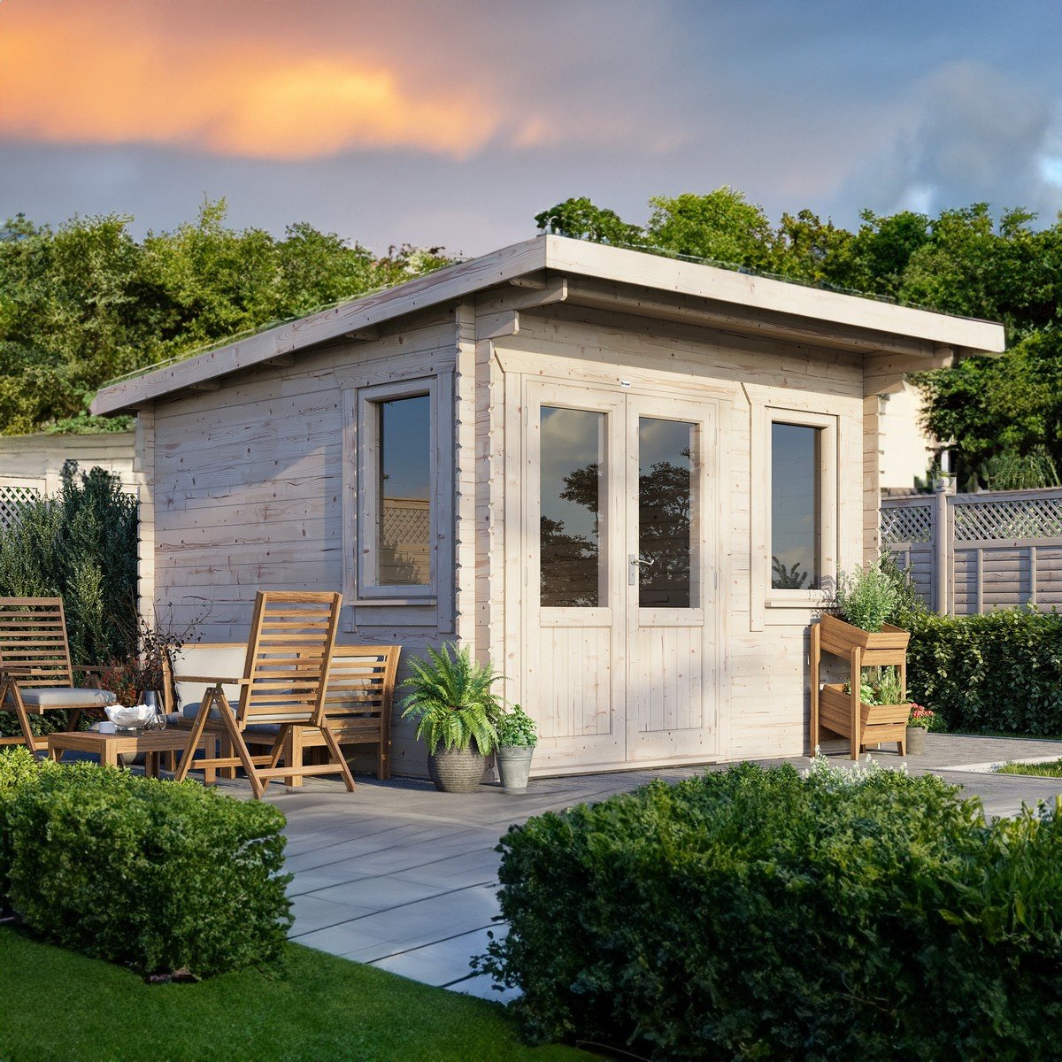 Powersheds Pent Roof Log Cabin 12ft x 12ft (Doors to Left) 28mm Log Thickness Price Comparisons | Compare The Build