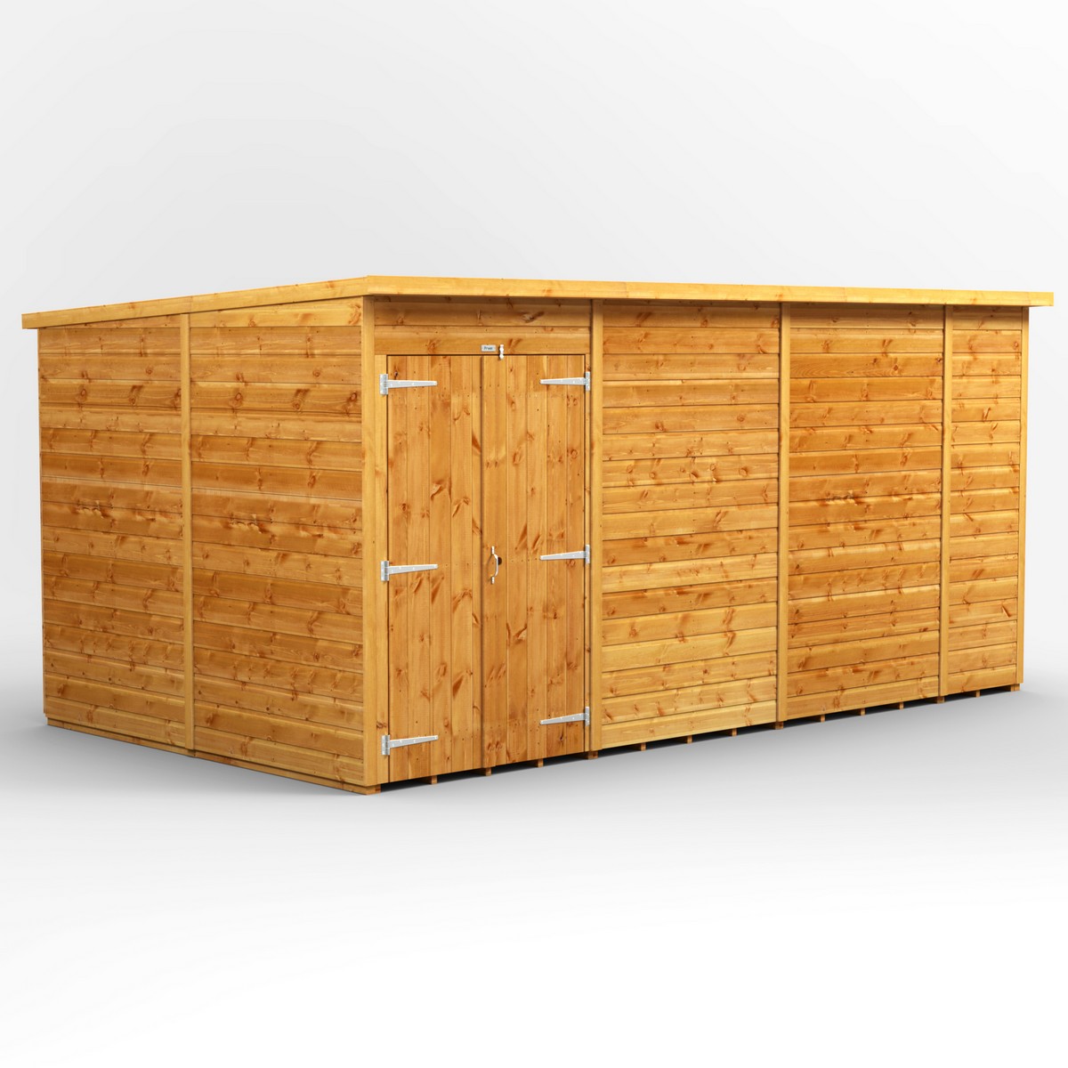 Powersheds Pent Roof Windowless Double Door Garden Shed 14ft x 8ft - Golden Brown Price Comparisons | Compare The Build