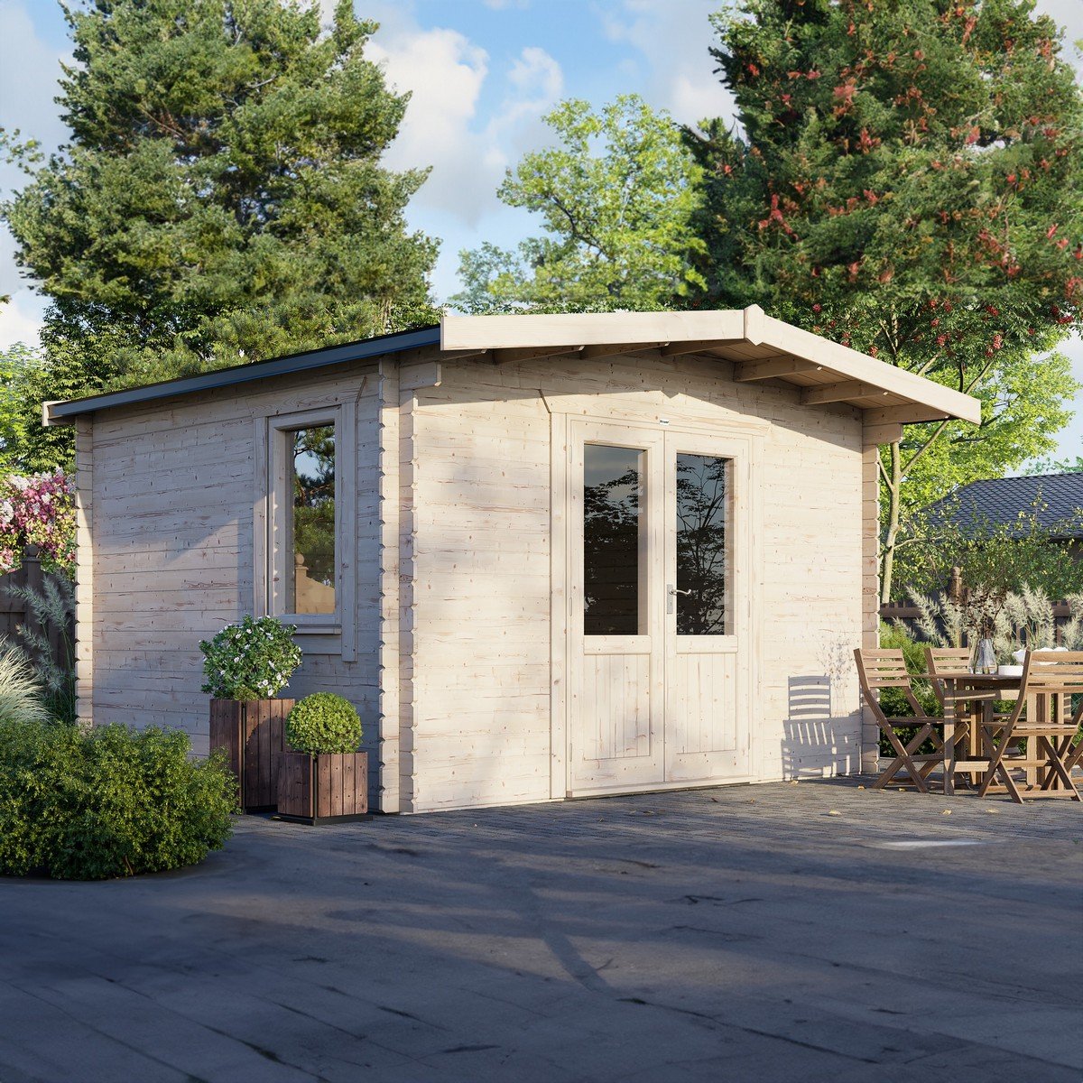Powersheds Chalet Log Cabin 12ft x 14ft (Doors Central) 28mm Log Thickness Price Comparisons | Compare The Build