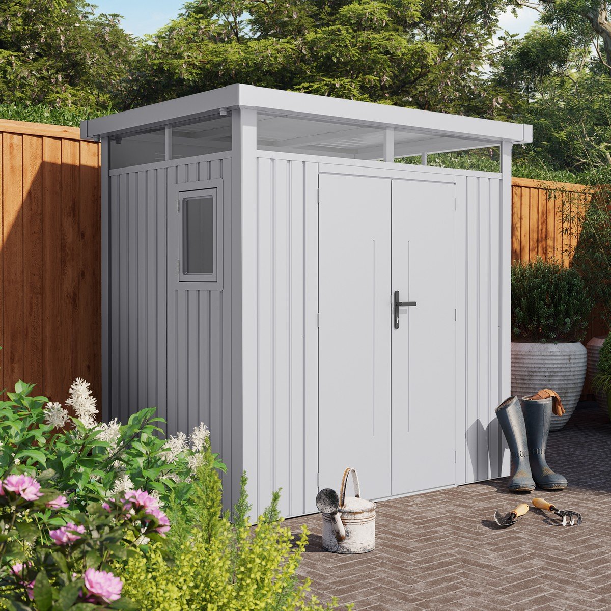 Lotus Titan Pent Metal Garden Shed - 8x5ft - White Price Comparisons | Compare The Build