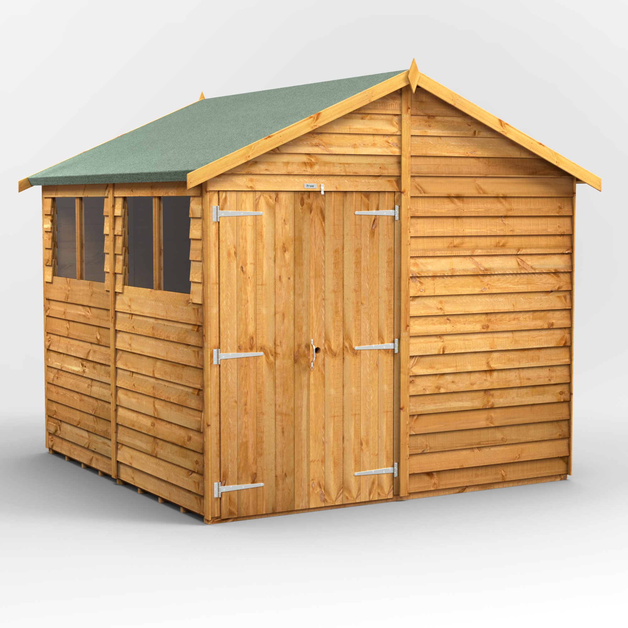 Powersheds Apex Roof Double Door Overlap Garden Shed 8ft x 8ft - Golden Brown Price Comparisons | Compare The Build