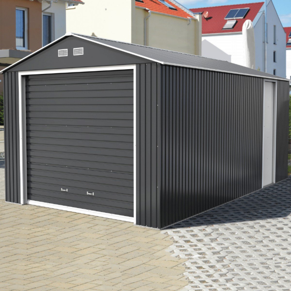 Sapphire Olympian Fronted Apex Metal Garage - 12x32ft - Anthracite Grey Price Comparisons | Compare The Build