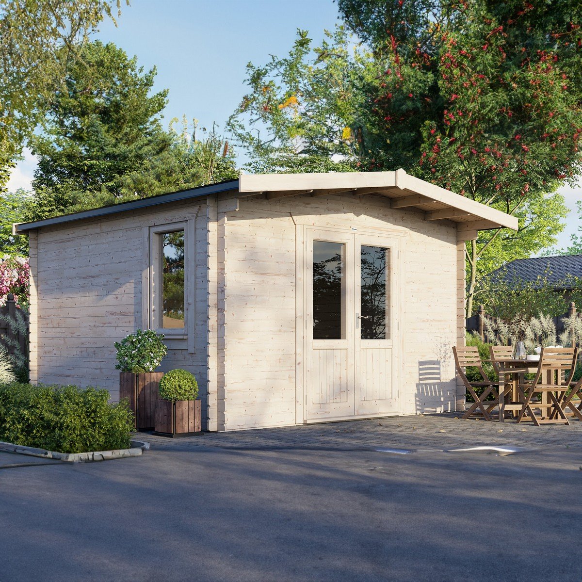 Powersheds Chalet Log Cabin 14ft x 14ft (Doors Central) 28mm Log Thickness Price Comparisons | Compare The Build
