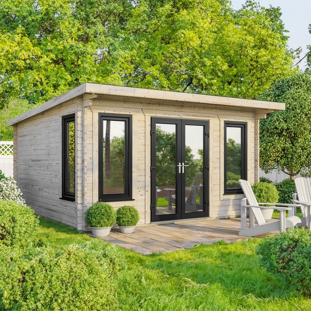 Powersheds Pent Roof Log Cabin 16ft x 16ft (Doors Central) 44mm Log Thickness Price Comparisons | Compare The Build