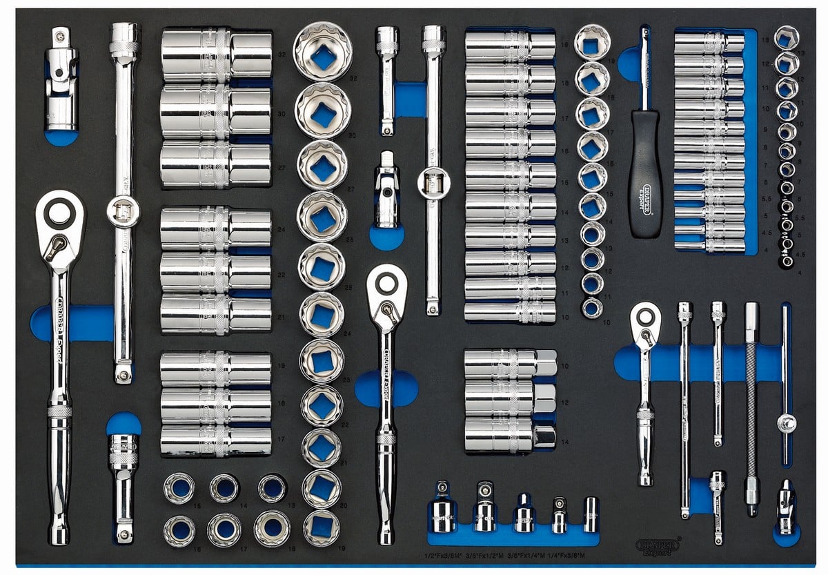 Draper Expert Socket Set in Full Plus Drawer EVA Insert Tray - 1/4", 3/8" & 1/2" (96 Piece Set) Price Comparisons | Compare The Build
