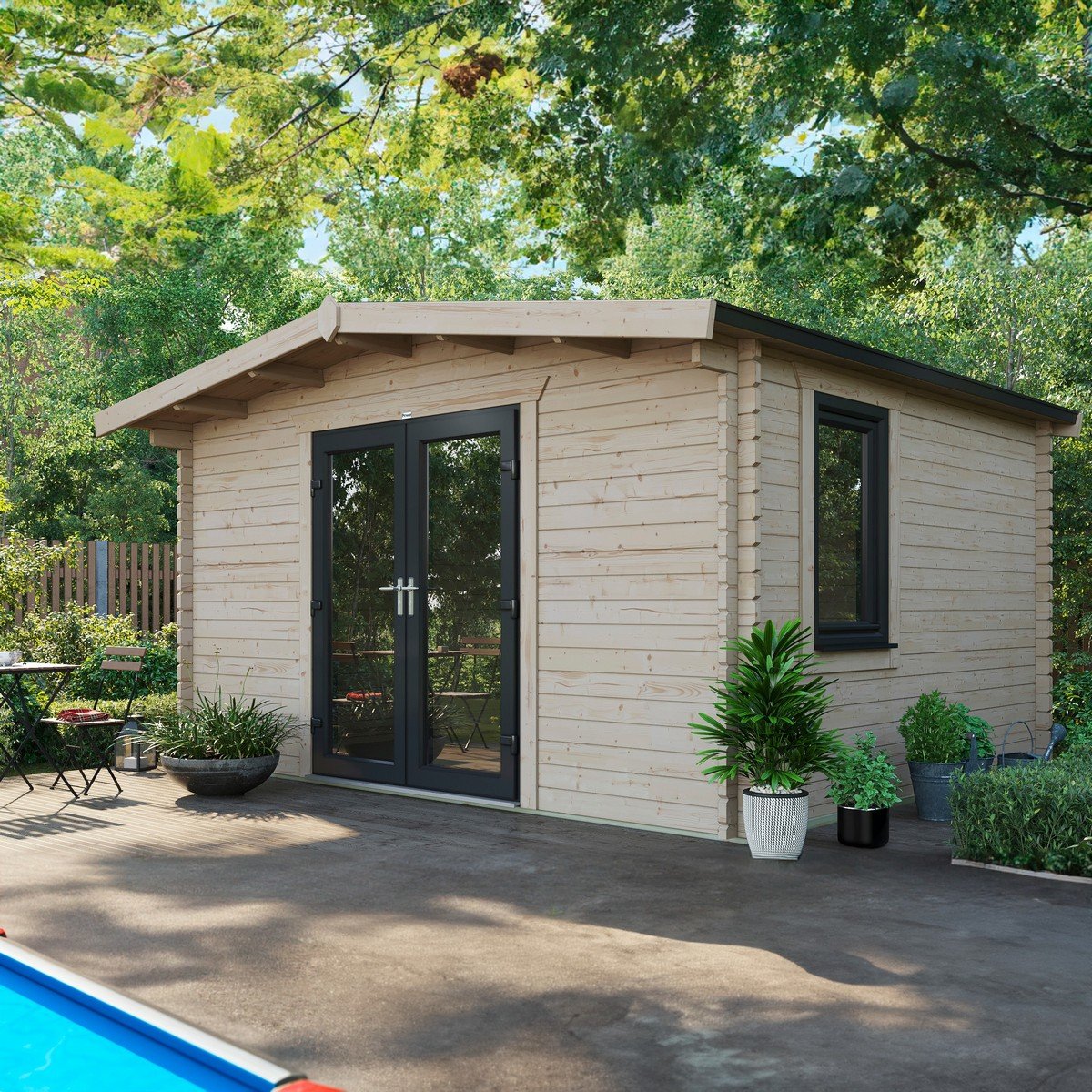 Powersheds Chalet Log Cabin 12ft x 14ft (Doors Central) 44mm Log Thickness Price Comparisons | Compare The Build