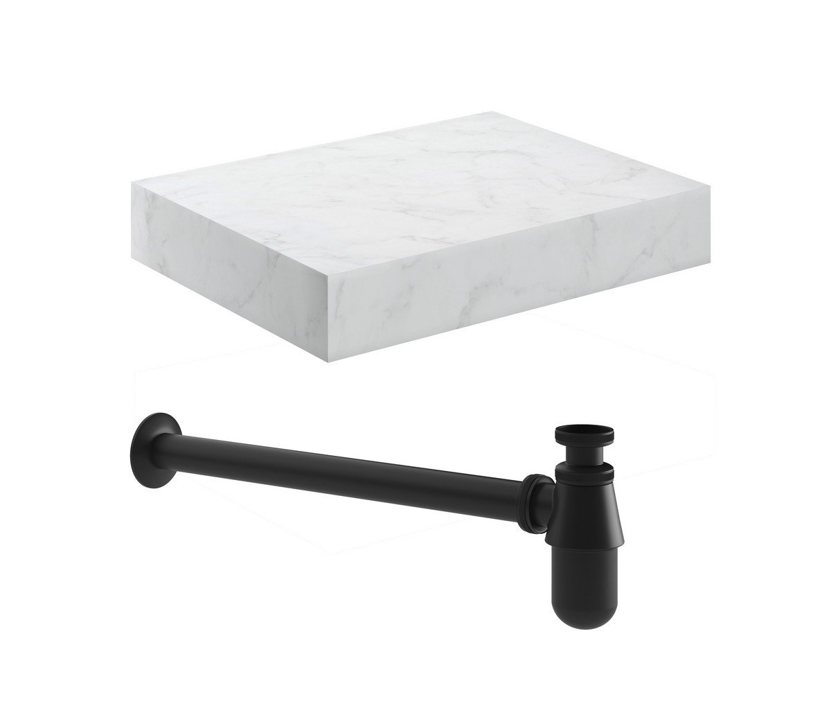Float Wall Hung White Marble Basin Shelf &amp; Black Bottle Trap 600mm Price Comparisons | Compare The Build