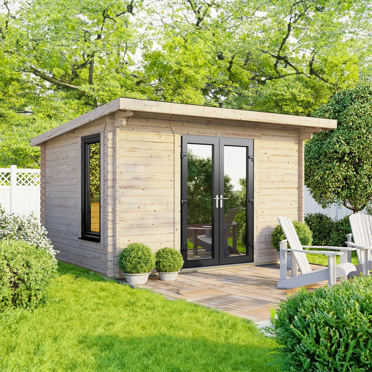 Powersheds Pent Roof Log Cabin 12ft x 8ft (Doors Central) 44mm Log Thickness Price Comparisons | Compare The Build