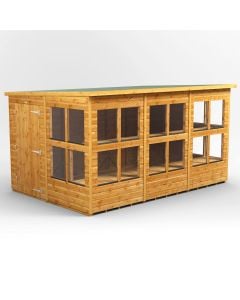 Powersheds Pent Roof Single Door Potting Shed 12ft x 8ft - Golden Brown