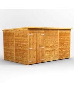Powersheds Pent Roof Windowless Double Door Garden Shed 12ft x 8ft - Golden Brown