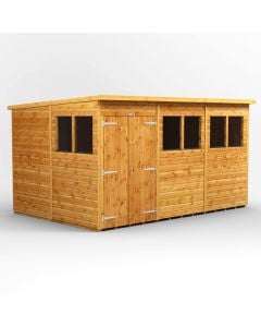 Powersheds Pent Roof Double Door Garden Shed 12ft x 8ft - Golden Brown
