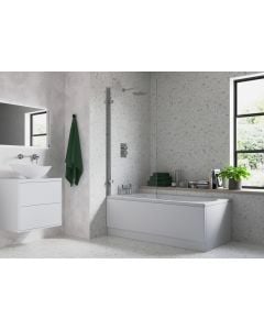 Hinged Straight Edge Bath Screen 1500 x 850mm - Clear/Polished Silver