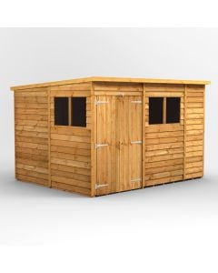 Powersheds Pent Roof Double Door Overlap Garden Shed 10ft x 8ft - Golden Brown