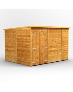 Powersheds Pent Roof Windowless Double Door Garden Shed 10ft x 8ft - Golden Brown
