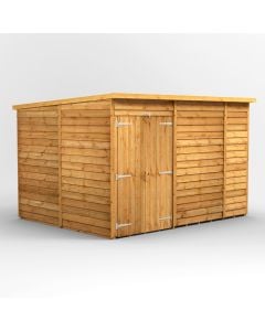 Powersheds Pent Roof Windowless Double Door Overlap Garden Shed 10ft x 8ft - Golden Brown