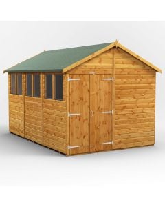 Powersheds Apex Roof Double Door Garden Shed 12ft x 8ft - Golden Brown