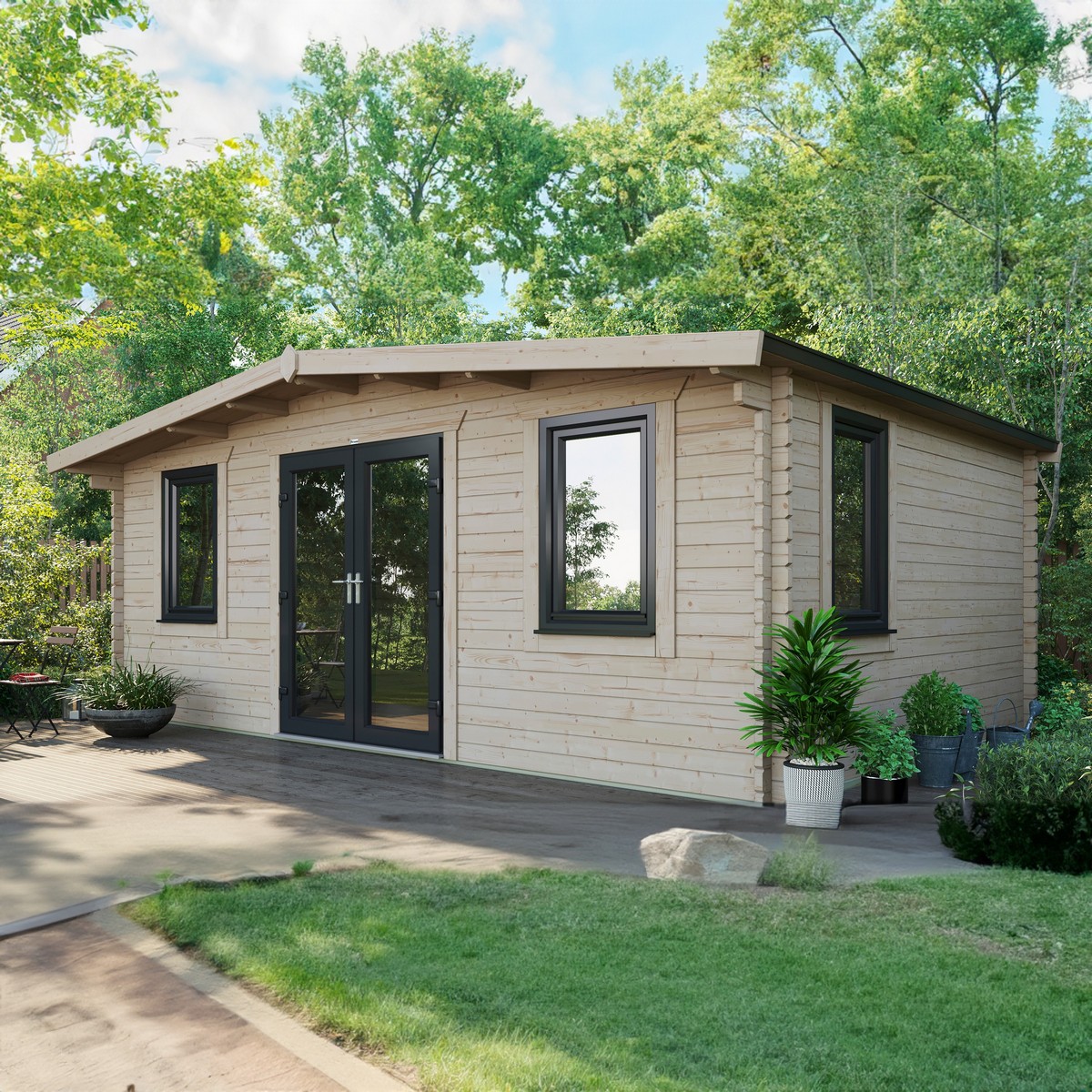 Powersheds Chalet Log Cabin 14ft x 20ft (Doors Central) 44mm Log Thickness Price Comparisons | Compare The Build