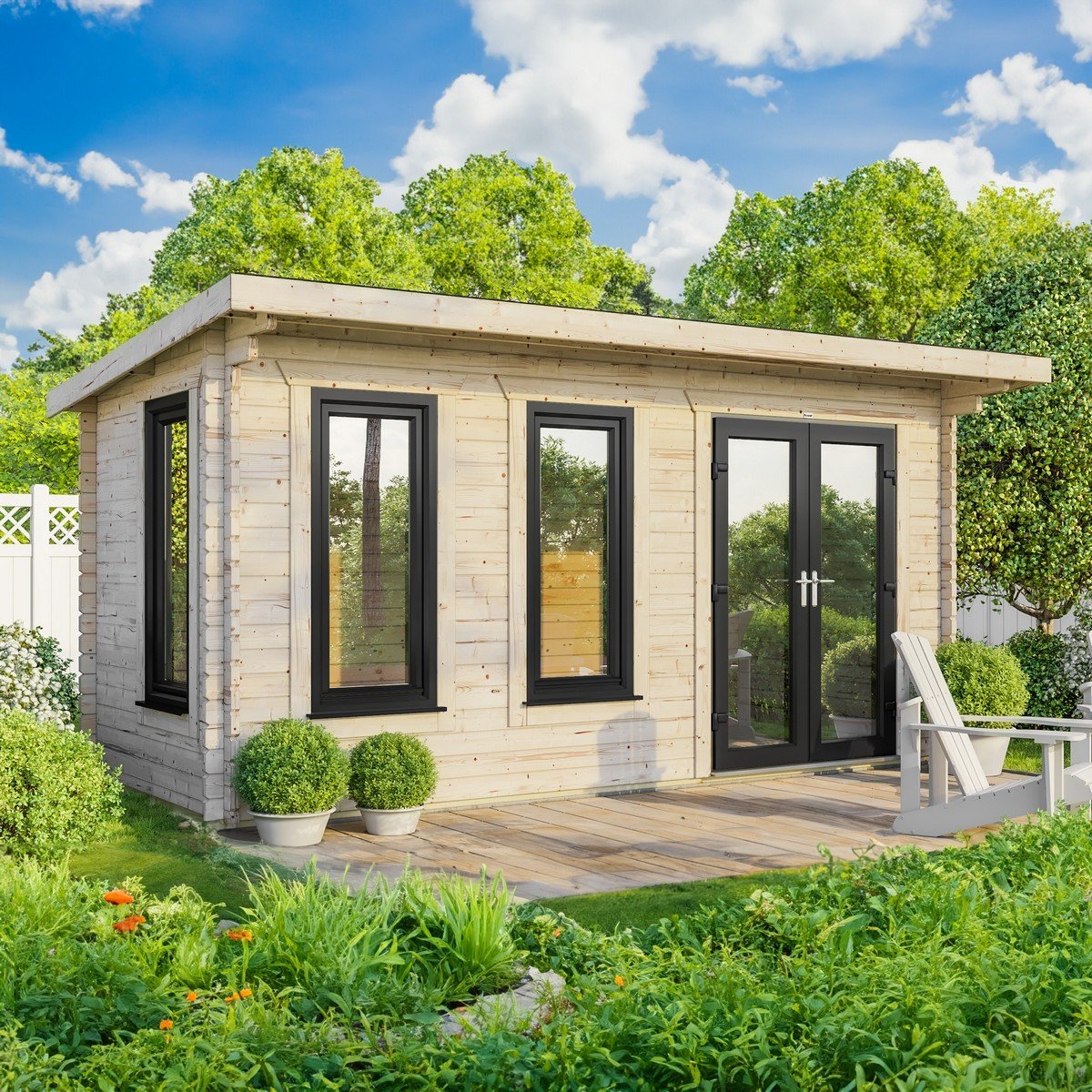 Powersheds Pent Roof Log Cabin 18ft x 8ft (Doors to Right) 44mm Log Thickness Price Comparisons | Compare The Build