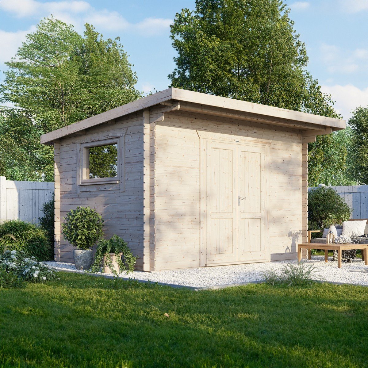 Powersheds Pent Roof Workshop Log Cabin 14ft x 10ft (Doors Central) 28mm Log Thickness Price Comparisons | Compare The Build