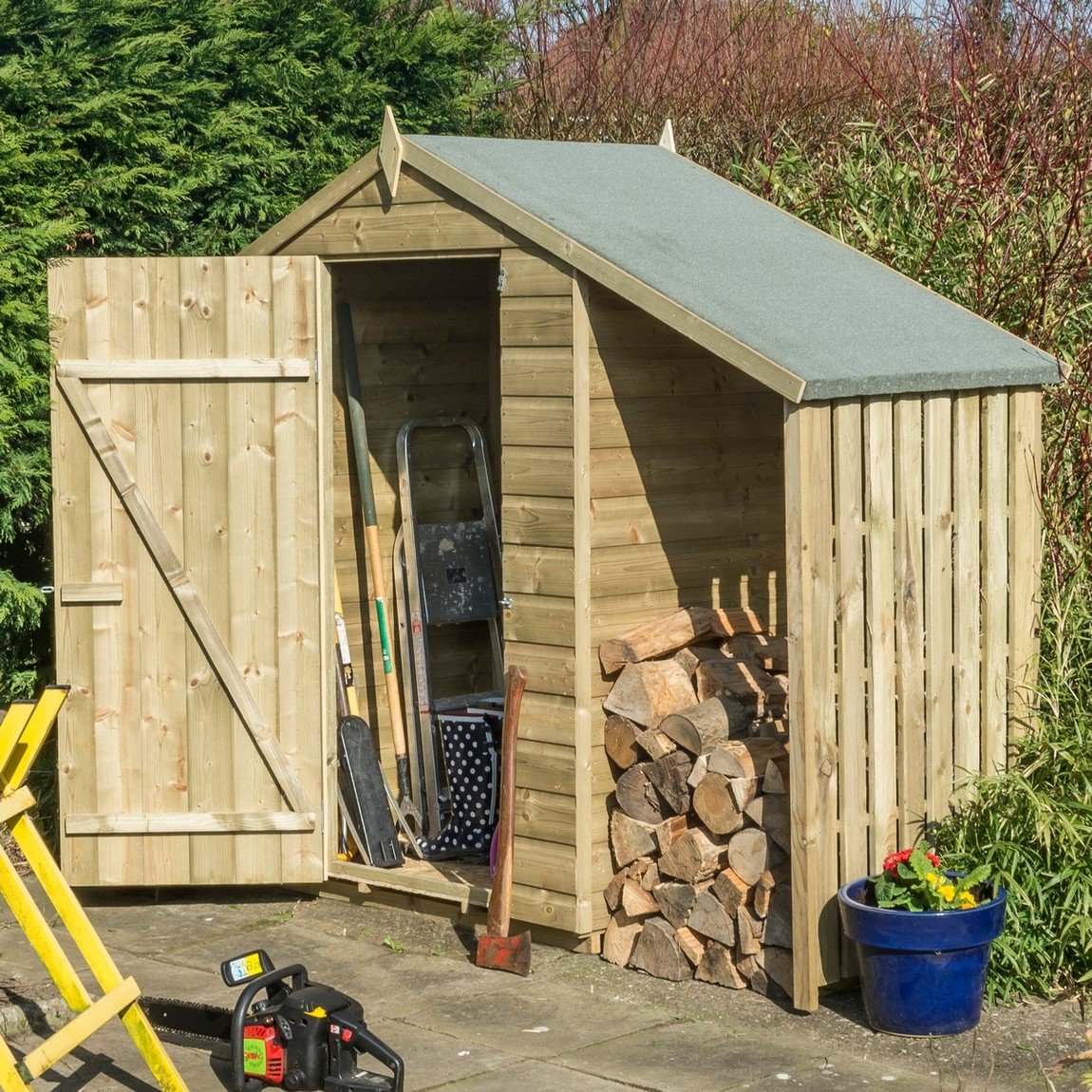 Rowlinson Oxford Shiplap Single Door Shed with Lean-to 4ft x 3ft - Natural Timber Finish Price Comparisons | Compare The Build
