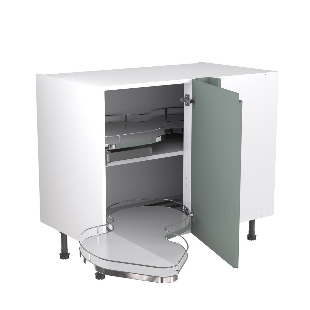 KitchenKit Flatpack J-Pull Blind Corner Base Cabinet with Dual Handed Pull Out 1000mm - Ultra Matt Sage Green Price Comparisons | Compare The Build
