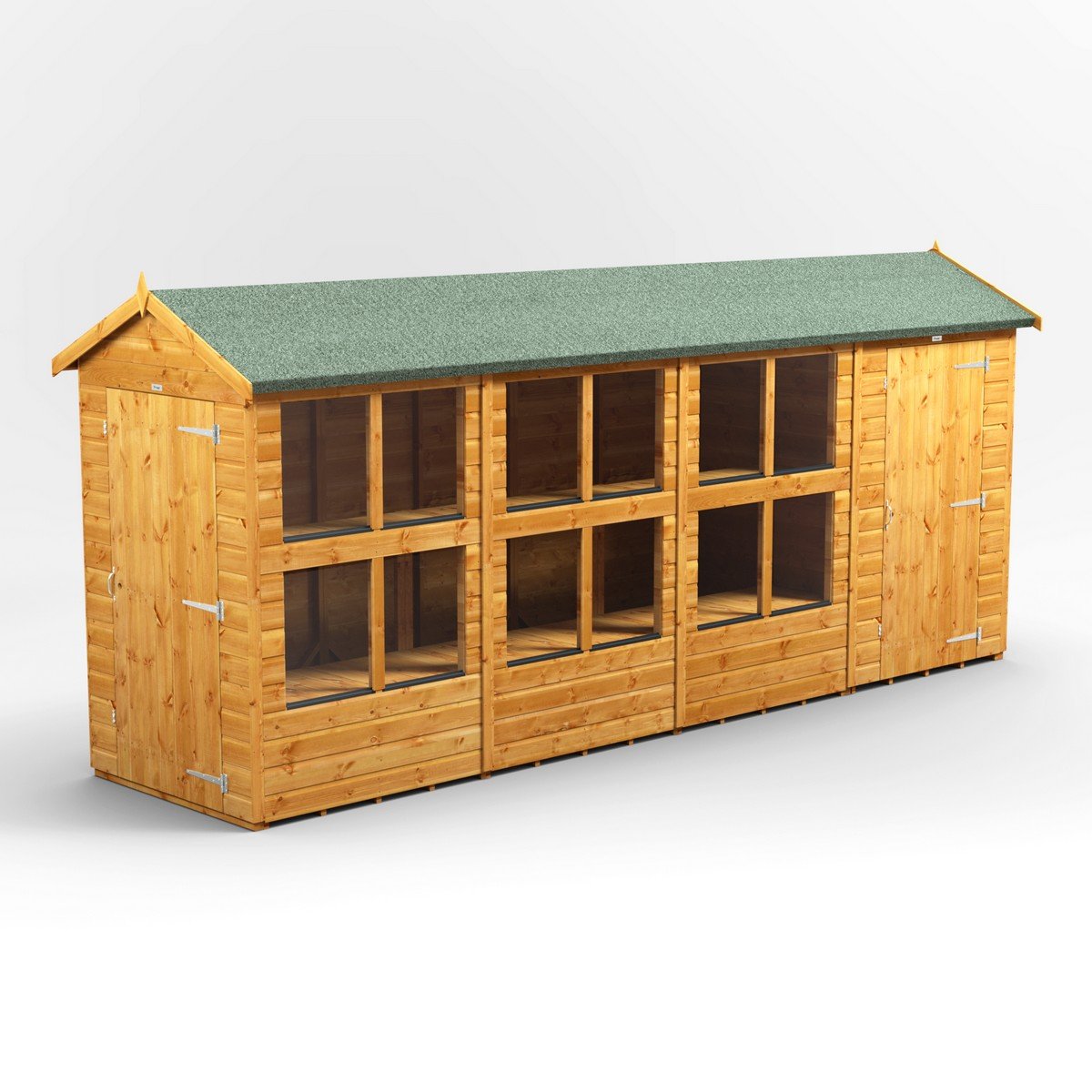 Powersheds Apex Roof Single Door Potting Shed Combi 16ft x 4ft with 4ft Side Store - Golden Brown Price Comparisons | Compare The Build