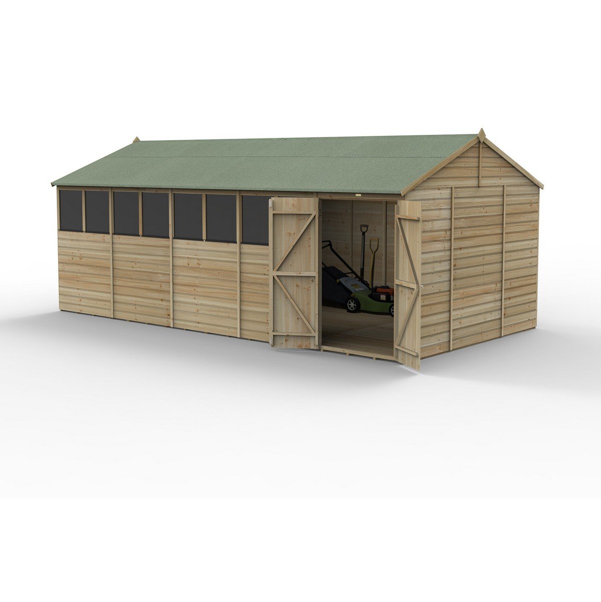 Forest Beckwood Reverse Apex Shed - Double Door, 8 Windows - 20ft x 10ft (Installed) Price Comparisons | Compare The Build